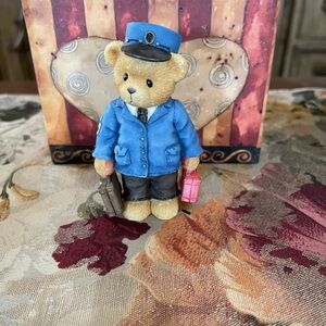 Charming Teddy Bear Figurine in Blue Uniform